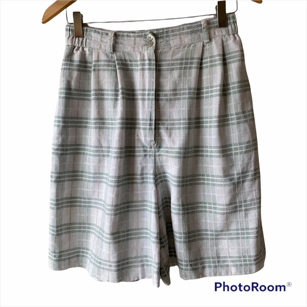 Vintage 80s 90s High Waisted Checked Bermuda Shorts Sz XS/S